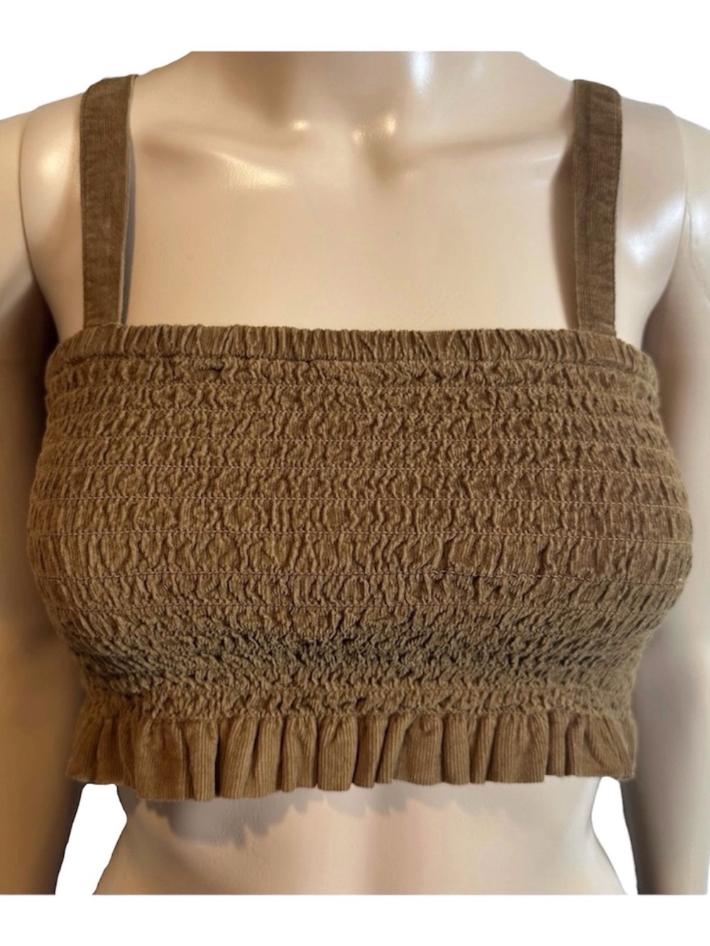 American Eagle Outfitters Brown Smocked Corduroy Cropped Top